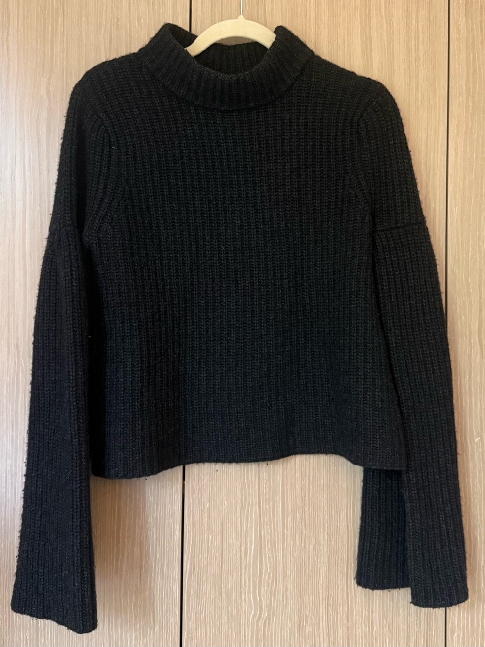 Cashmere Black Ribbed Mock Neck Women's Sweater